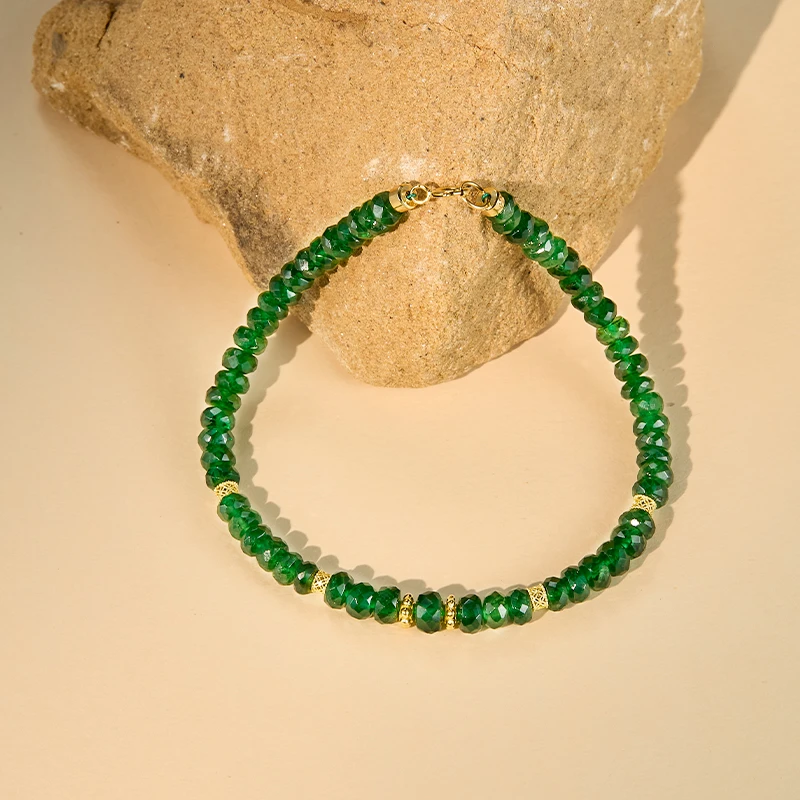 ECI【原创设计·手链合集】足金天然沙弗莱项链18k金石榴石手串黄金