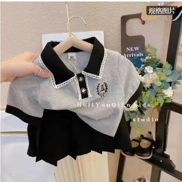 时尚女.童T恤百褶裙夏季新款儿.童宝宝短袖+半身裙学院套装28026