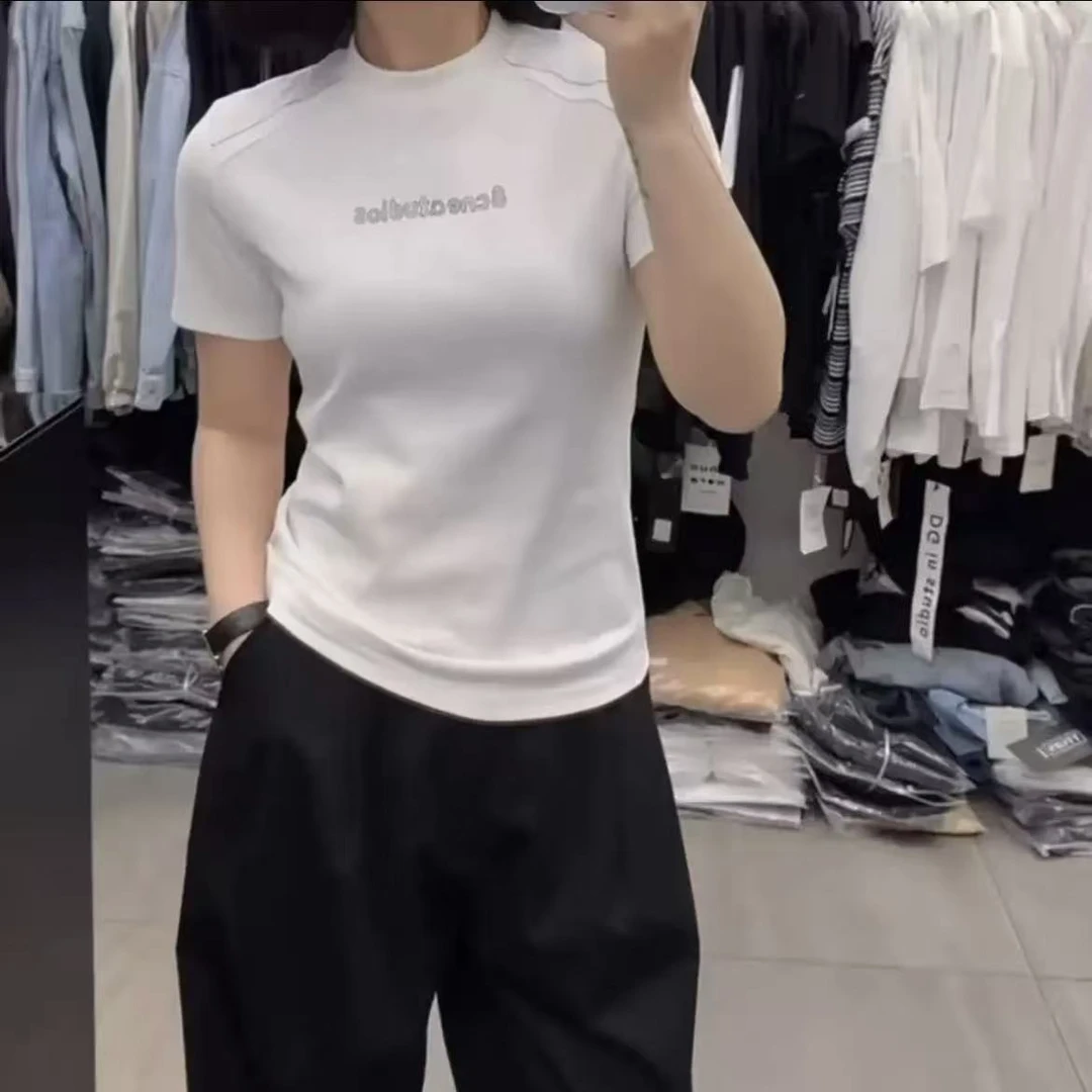 那简家【现货】802秋季字母印图收腰显瘦圆领短袖T恤上衣