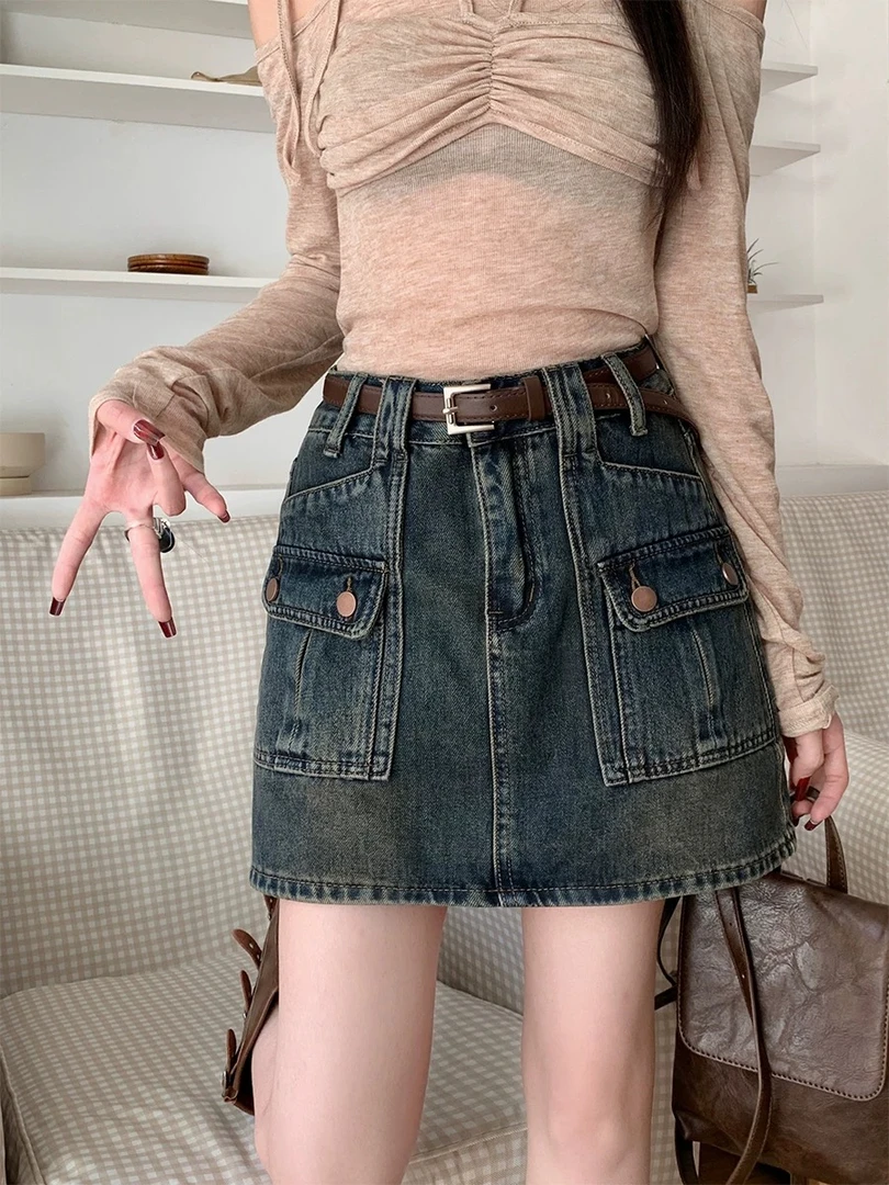 春游出行衣服夏季牛仔半身裙显瘦防走光a字牛仔短裙
