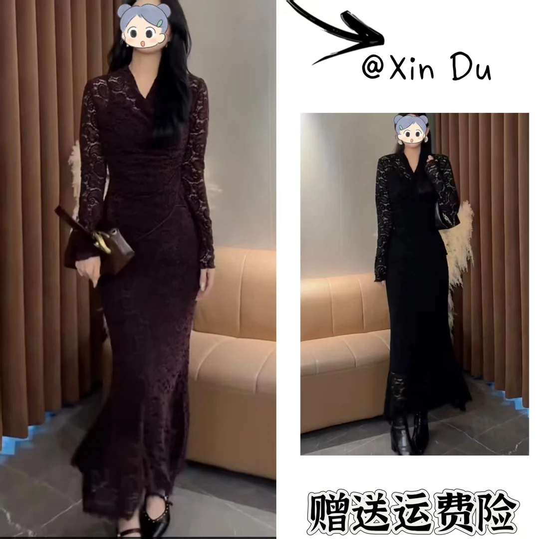 2025秋季新款时尚显瘦气质女士网红洋气连衣裙百搭款D23218