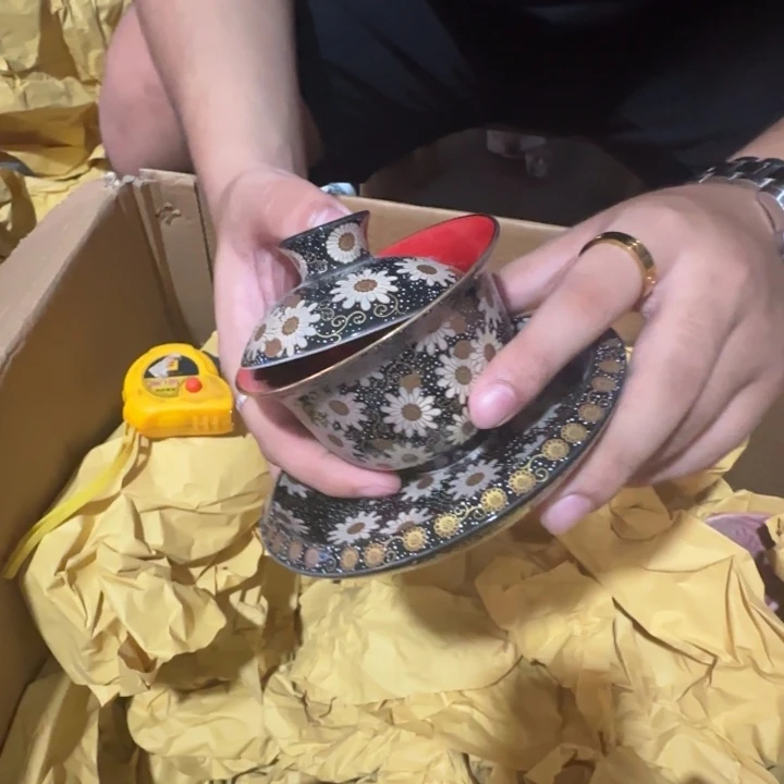 罐黑釉梅花盖碗杯子套装