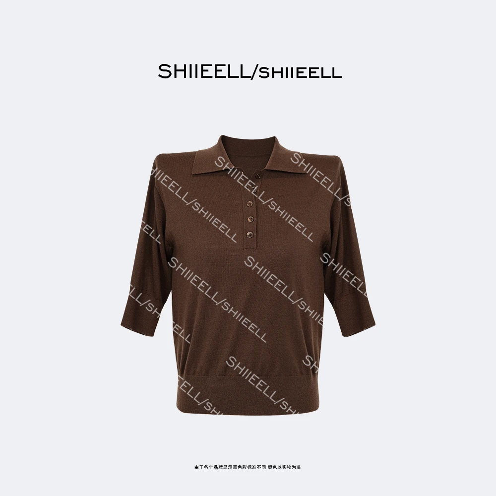 SHIIEELL【咖啡好友】老钱风绵羊毛混纺细织软糯针织POLO衫Z7374
