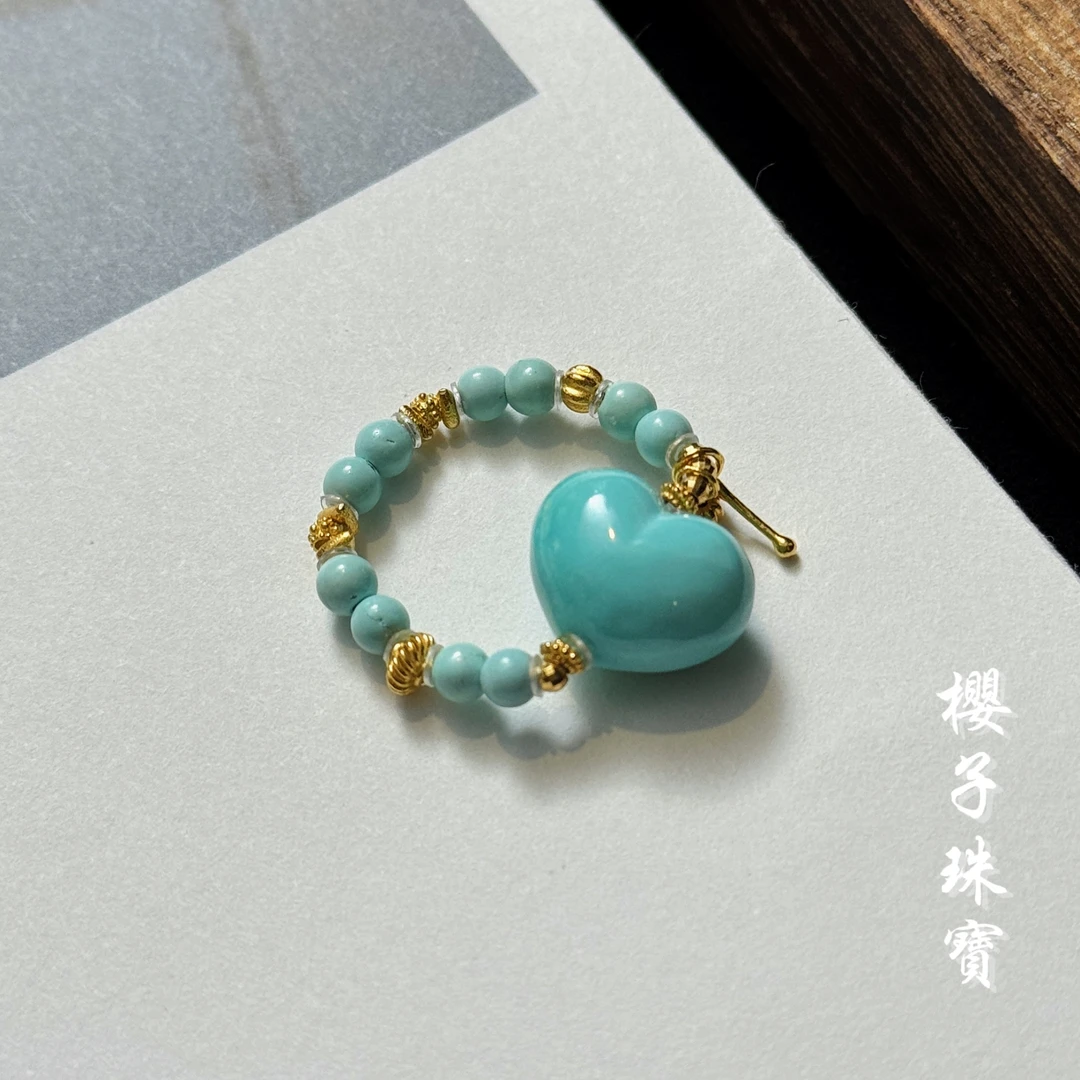 樱子 | 心晴 18K金高瓷原矿绿松石爱心时尚百搭戒指*YZLJ2556