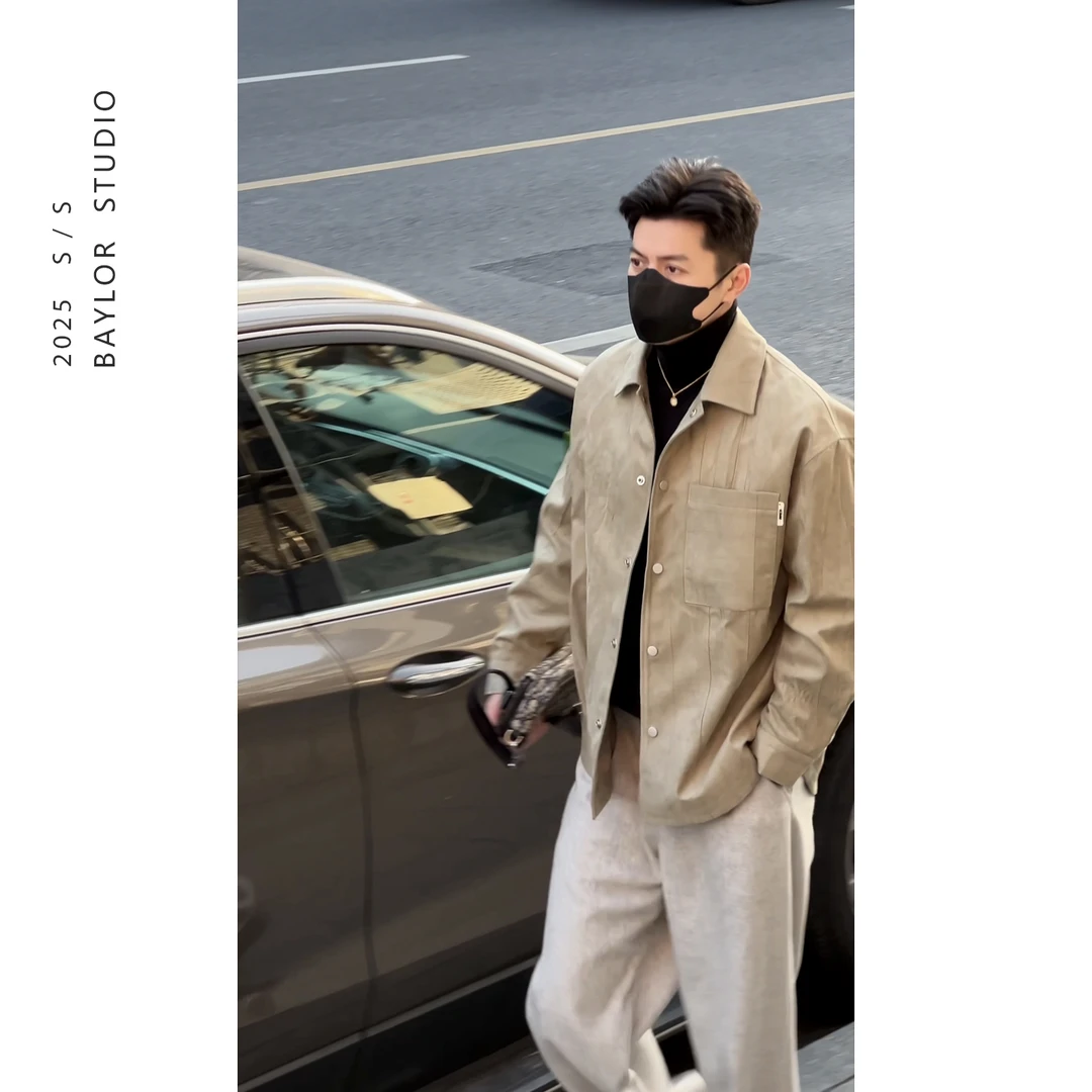 25春季顶奢系列 简约高级感定制复古褶皱肌理感 翻领衬衫夹克外套