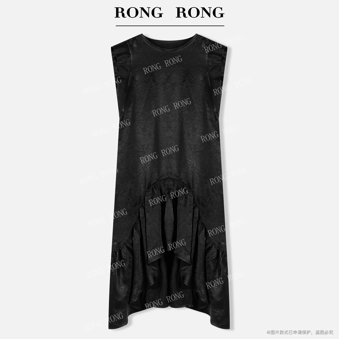 溶溶【暗夜玫瑰】RONGRONG 100二醋酸飞飞袖不规则连衣裙F-Z0070