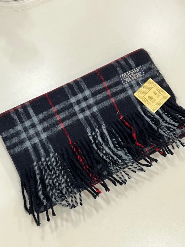 95新 BURBERRY/博柏利 夏七中古/藏青色格纹带吊牌/围巾