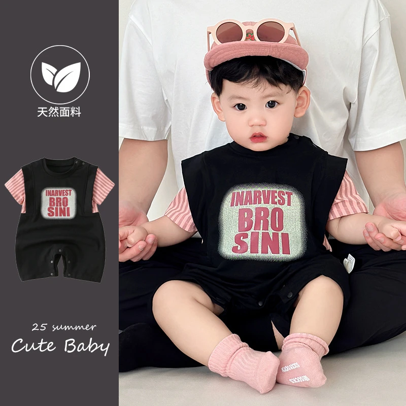 婴儿衣服夏季婴儿连体衣男宝宝洋气外出服夏天薄款短袖爬服夏装