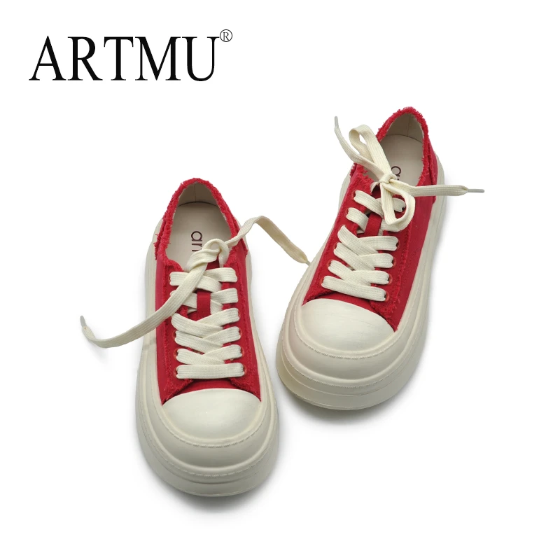 Artmu阿木厚底小白鞋女鞋新款红色配阔腿裤鞋子透气板鞋CH7535