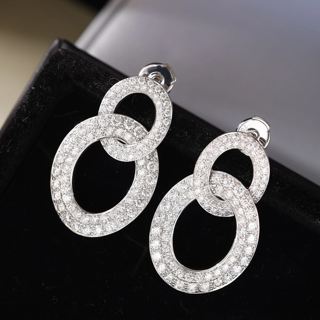 18K白满钻大小椭圈耳扣 CZ (定制品质48小时鉴赏期)