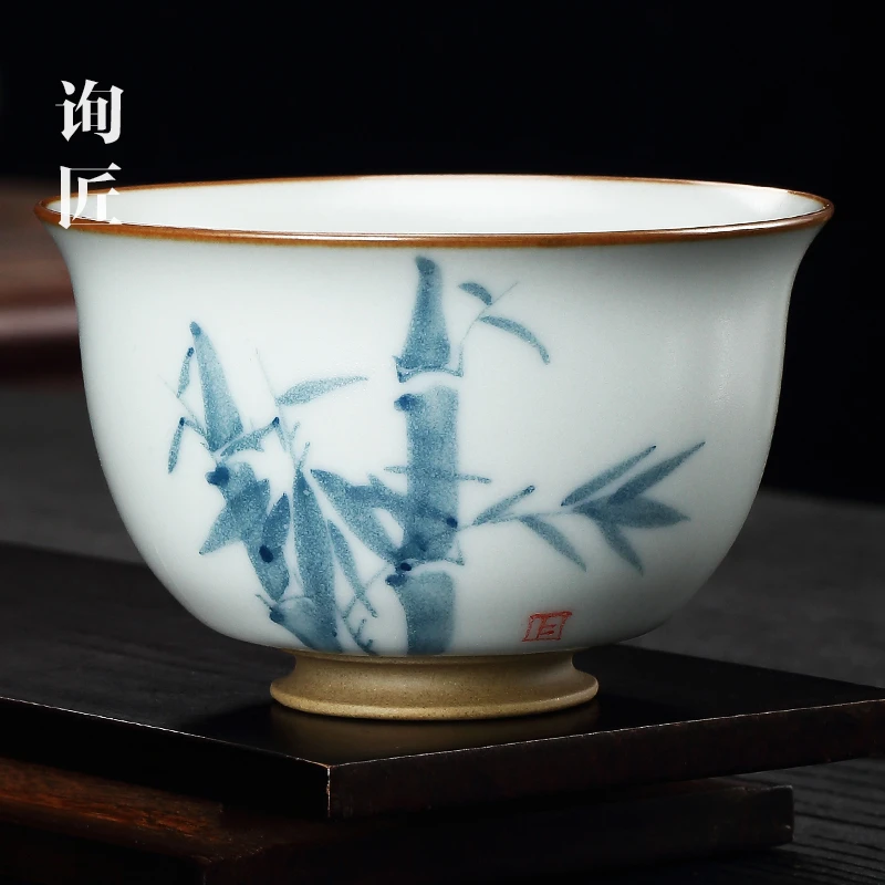 汝窑主人杯景德镇陶瓷茶杯盖碗高档茶盏个人专用单杯茶具茶碗