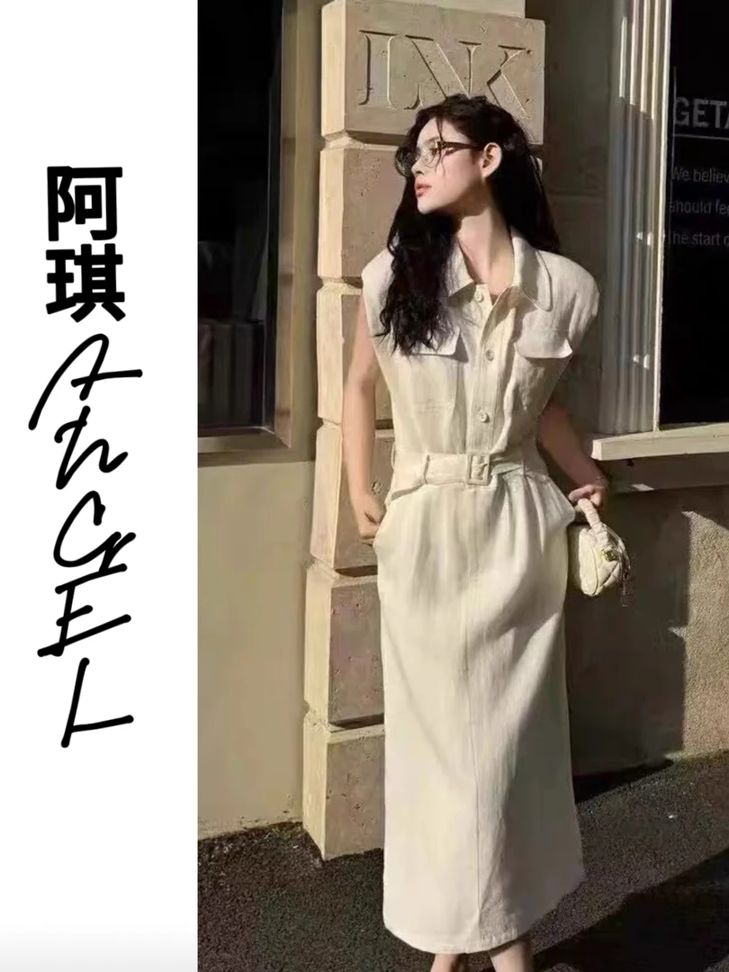 夏季亚麻天丝高级显瘦百搭不挑人连衣裙腰带两件套高品质