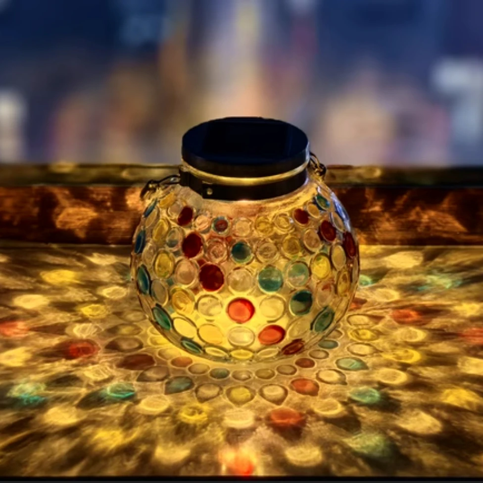 户外暖光太阳能装饰波点 LED许愿灯庭院裂纹挂树露营玻璃孔雀灯