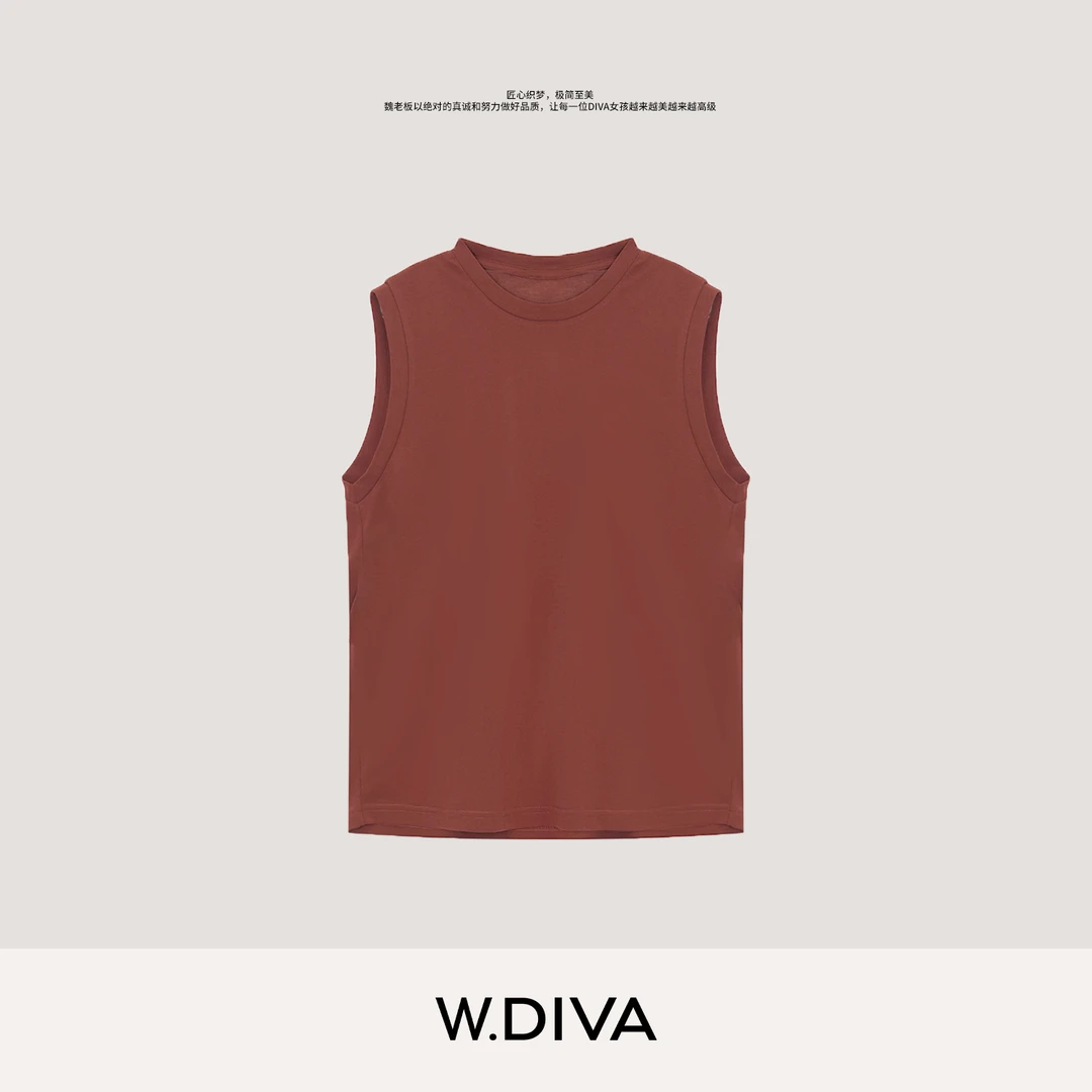 W.Diva【午茶小调】定织立体剪裁精致小圆领宽肩无袖背心52T092087