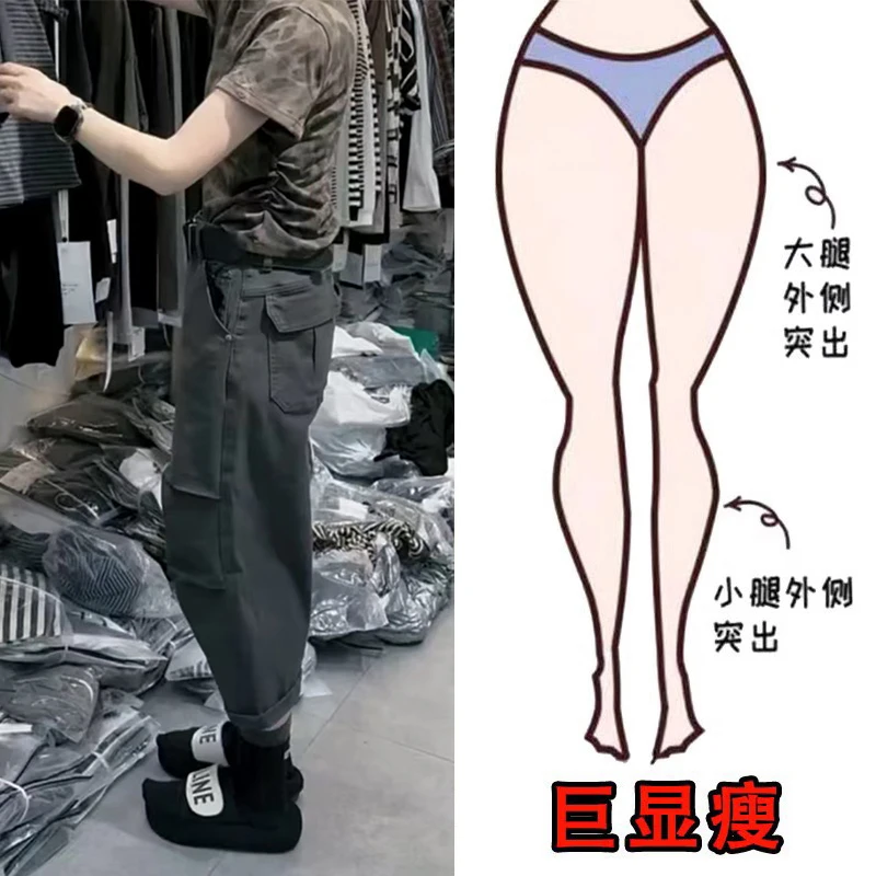 秋季新款大码女装复古高街百搭宽松弯刀牛仔裤高腰显瘦阔腿八分裤