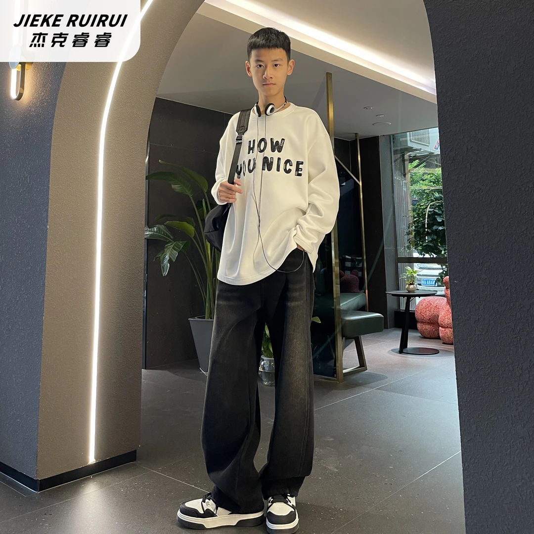 【欧】冬季潮牌字母宽松休闲加绒圆领绒衫大童百搭上衣杰克睿睿