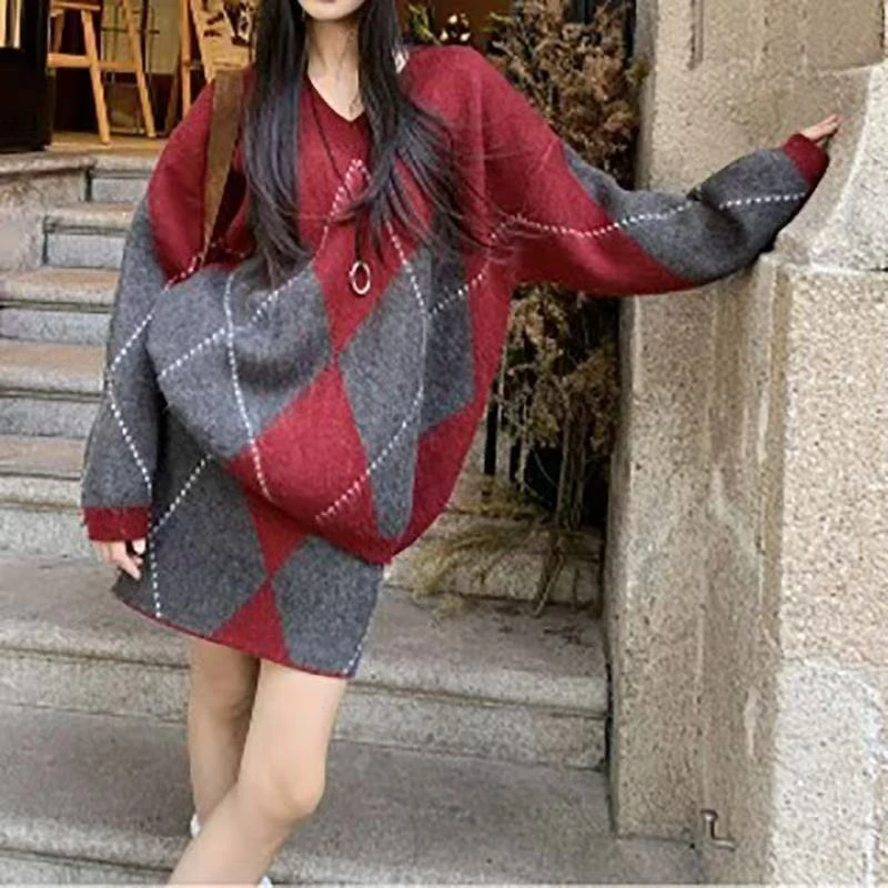 两件套/单件港风复古气质宽松遮肉套头毛衣+潮流包臀半身裙套装女