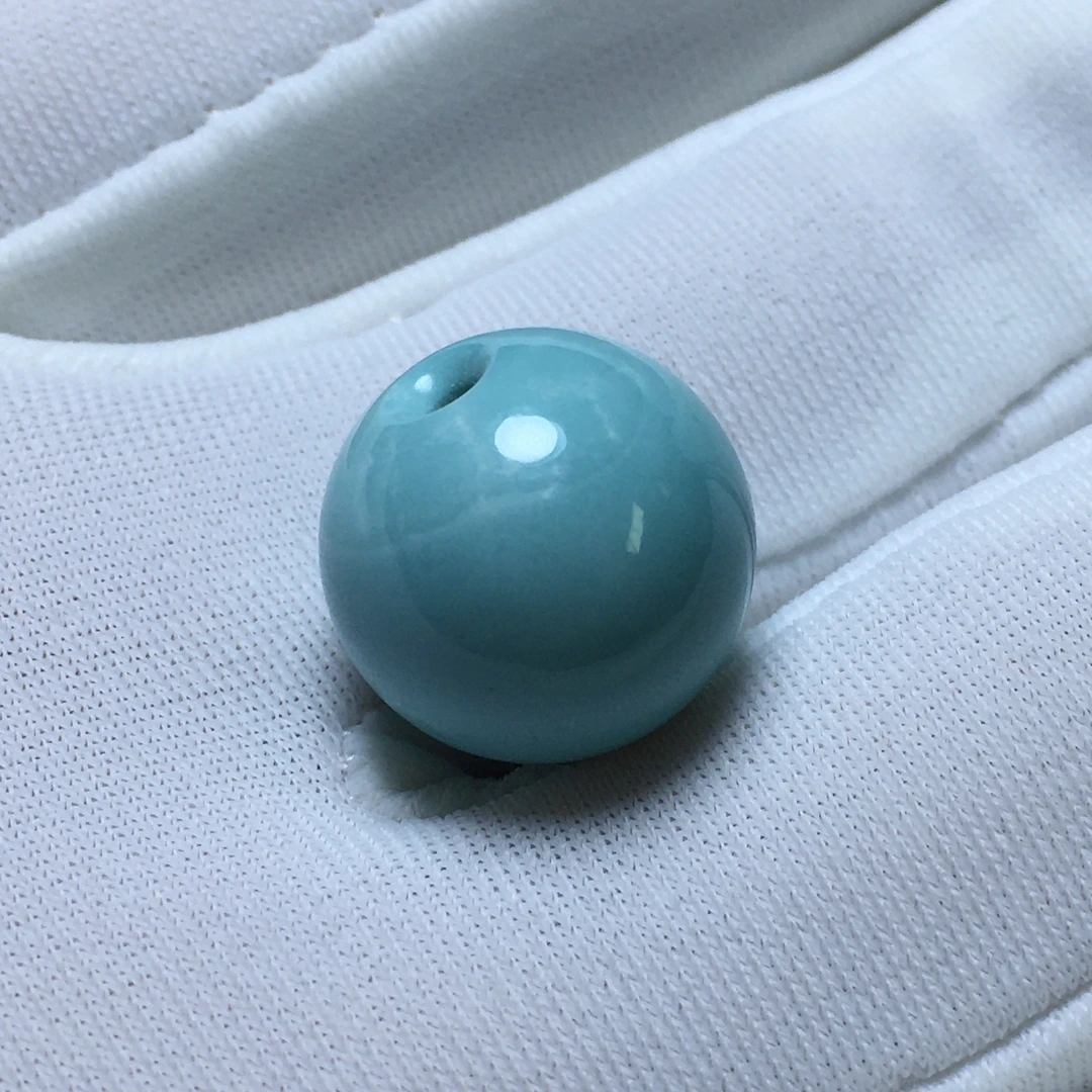【苹果圆水波纹蓝圆珠】湖北十堰原矿绿松石单珠，尺寸12.3mm重2.6克