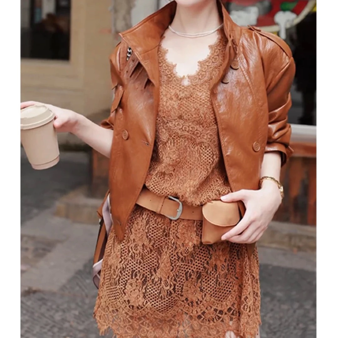 美式辣妹风气质酷飒夹克外套女装2025秋冬年新款立领高级短款皮衣