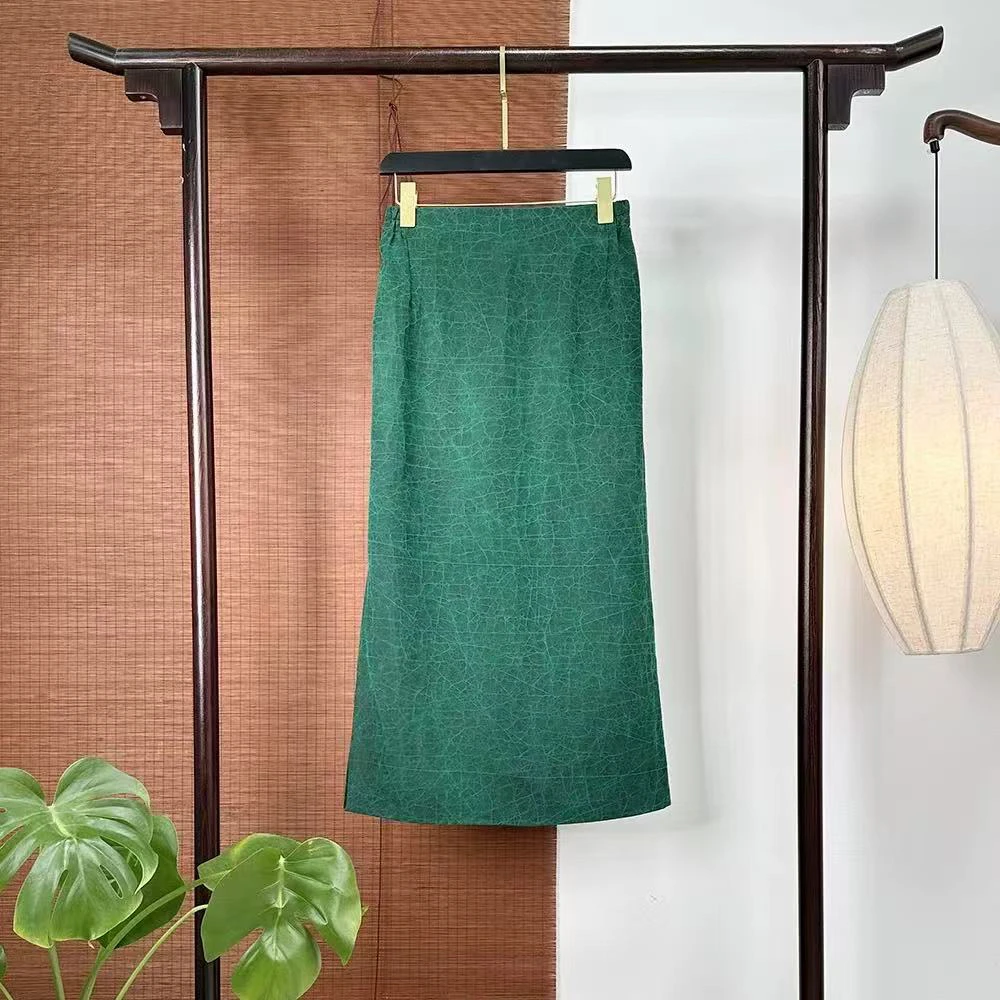 2025新款香云纱百分百桑蚕丝红云纱龟裂纹一步半身裙zh9928