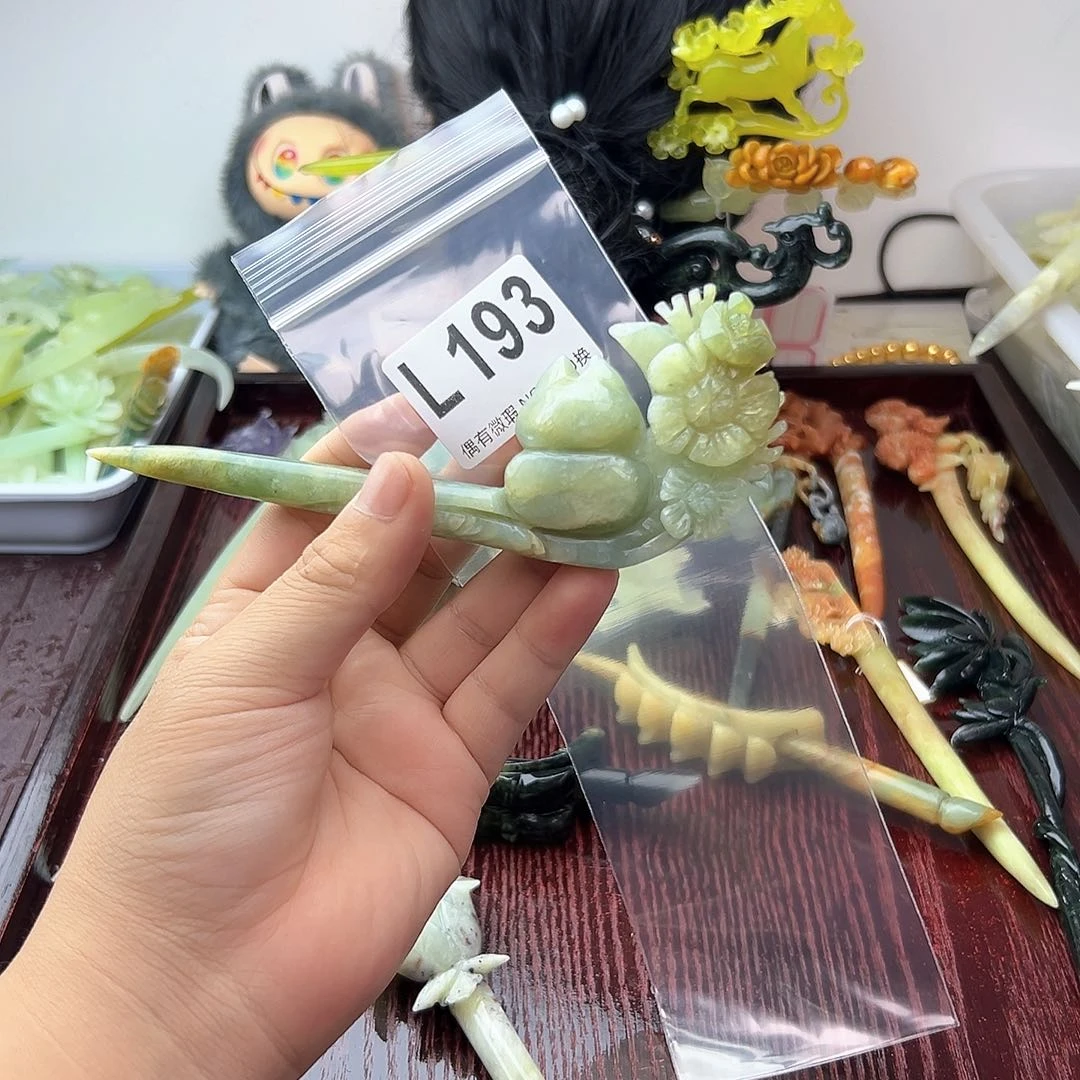合金蛇纹石玉发饰小*柴