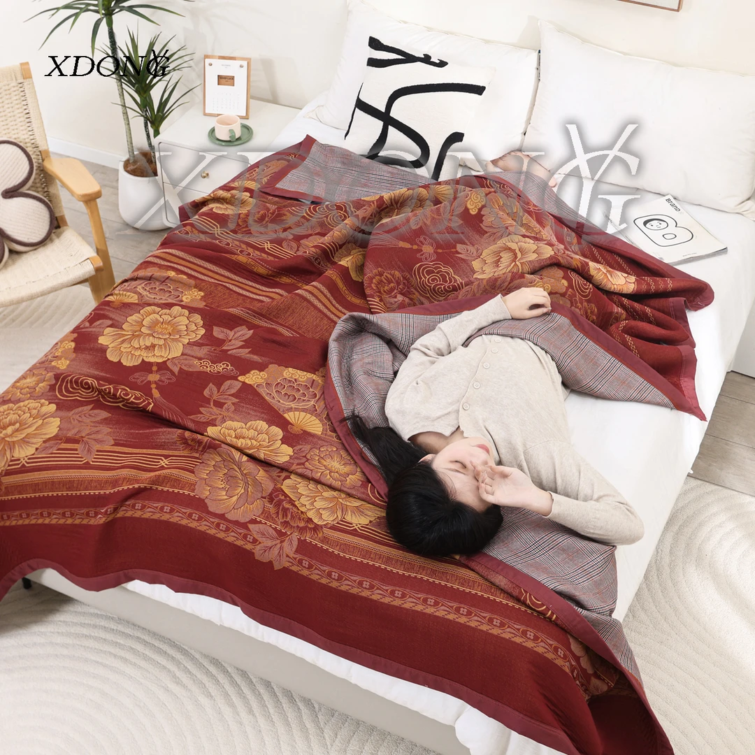 XDONGY(冬云家纺)顶奢230*250 铂金羊 绒 花开扇舞红 亲肤 床盖毯