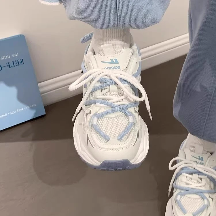 回力蓝色透气网面老爹鞋女款2025新款网鞋透气百搭运动鞋软底女鞋