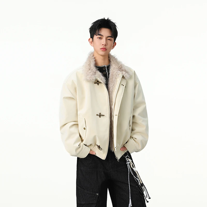 LIGGICC「暗裔雕」染尖托卡长毛飞机扣哈灵顿pu皮衣座山雕棉服夹克