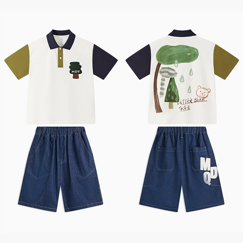 【设计师系列】MQD童装25夏季新款时尚POLO衫圆领T恤套装TCW0442B