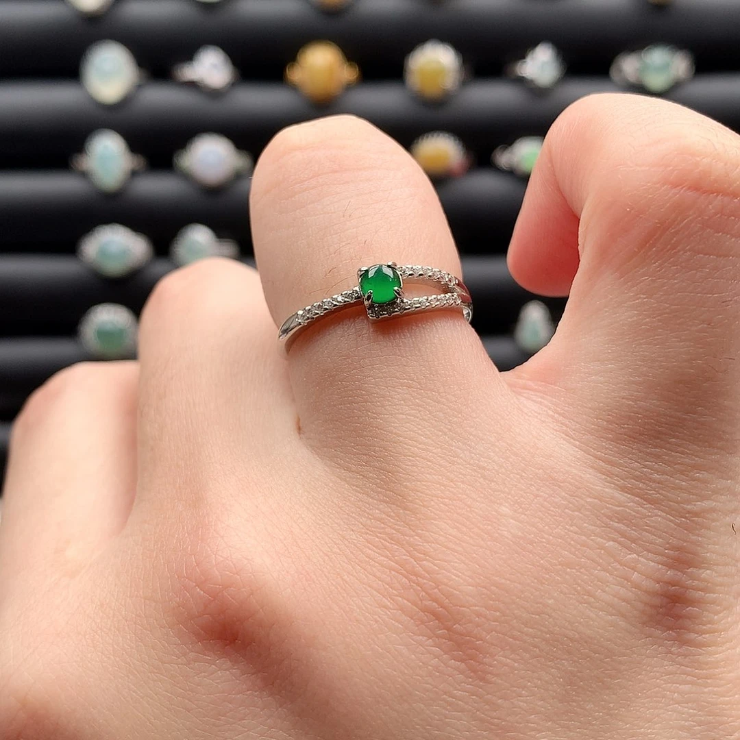 翡翠戒指银S925镶嵌0097