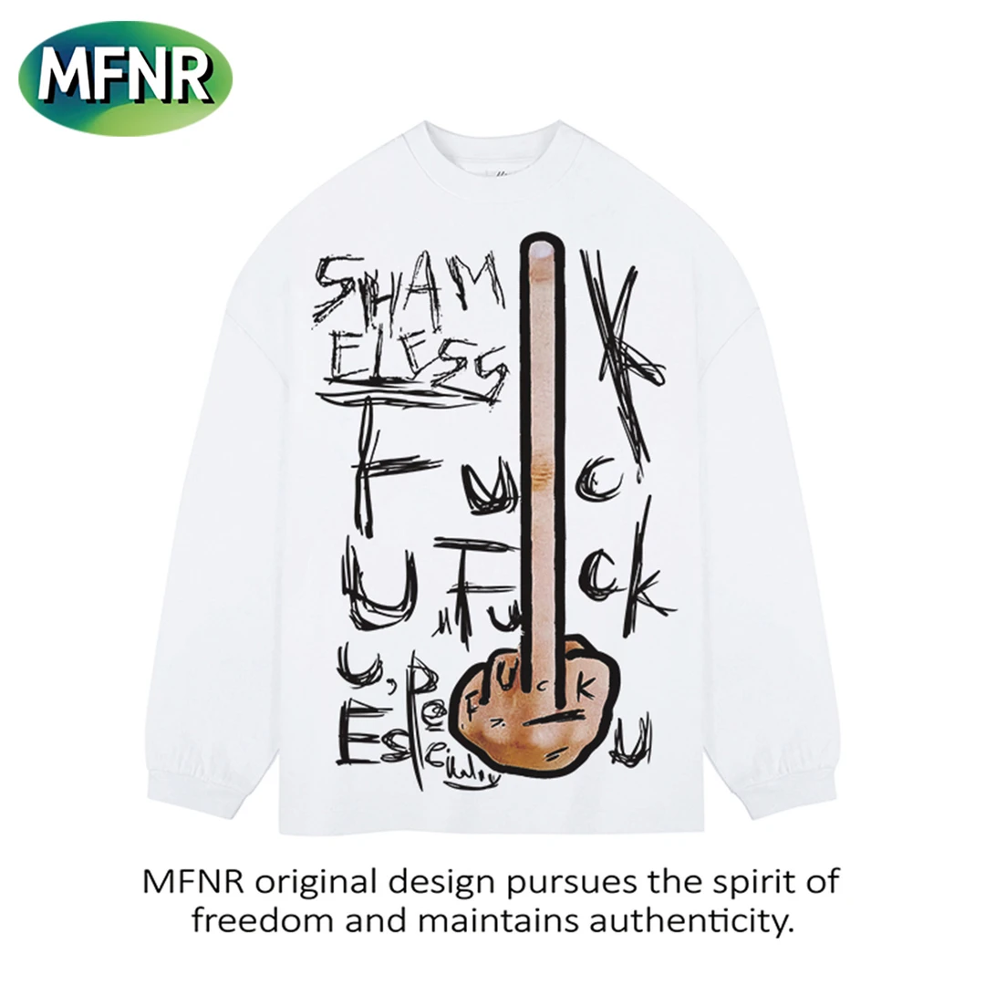 美式街头百搭设计感趣味印花T恤男女秋冬重磅纯棉打底长袖上衣潮