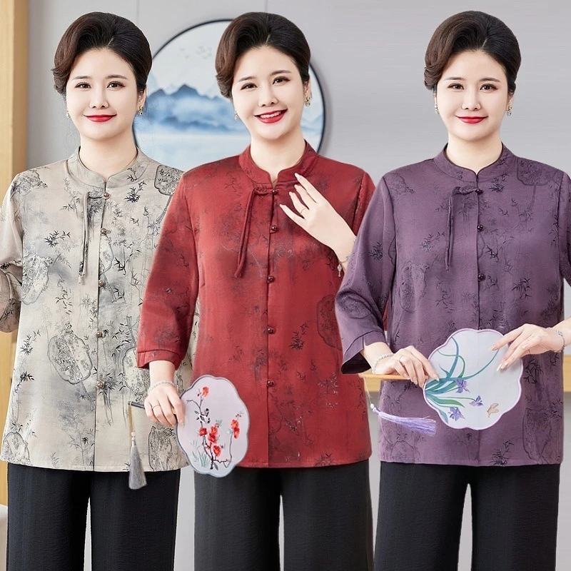 120-240斤妈妈装衬衫春夏季装上衣服中老年加肥加大码新中式衬衣