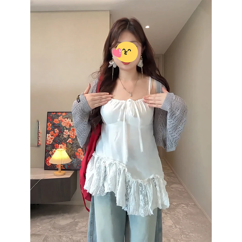 针织开衫女款镂空配吊带裙外搭披肩早秋高级感一整套ootd穿搭套装