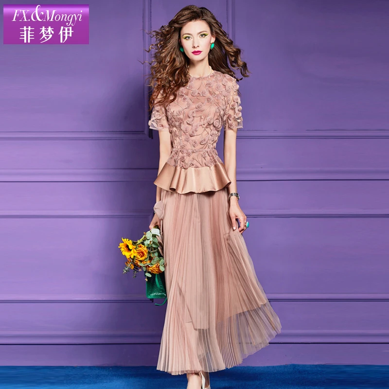 菲梦伊夏季新款高贵轻奢中长款宴会优雅显瘦两件套时尚套装63541