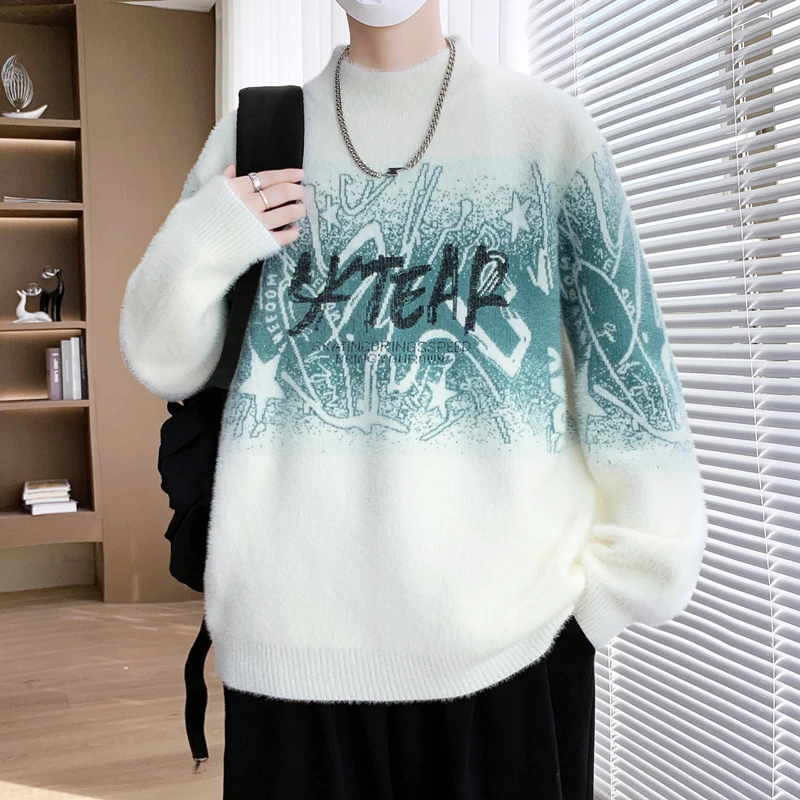 秋冬季水貂绒半高领毛衣男2025新款青少年加厚打底衫15男孩针织衫