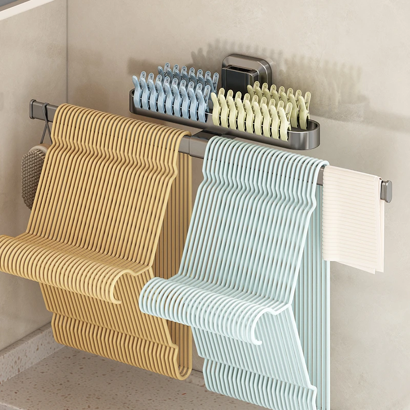 衣架收纳架免打孔壁挂多功能整理架家用阳台衣夹子晾衣架收纳神器