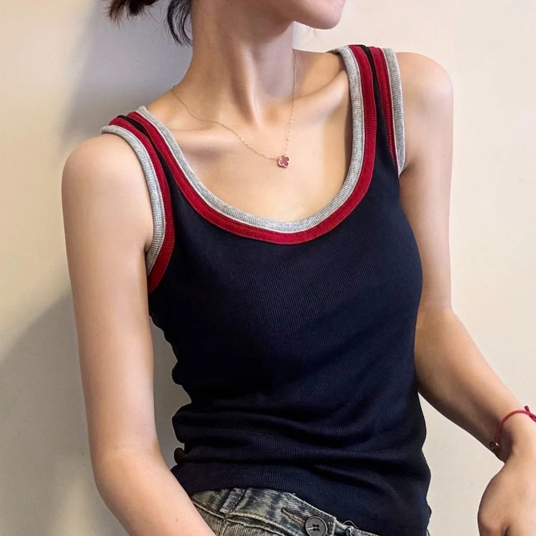 2025新款拼接休闲风甜妹风撞色外穿吊带背心女夏季修身修身型531#