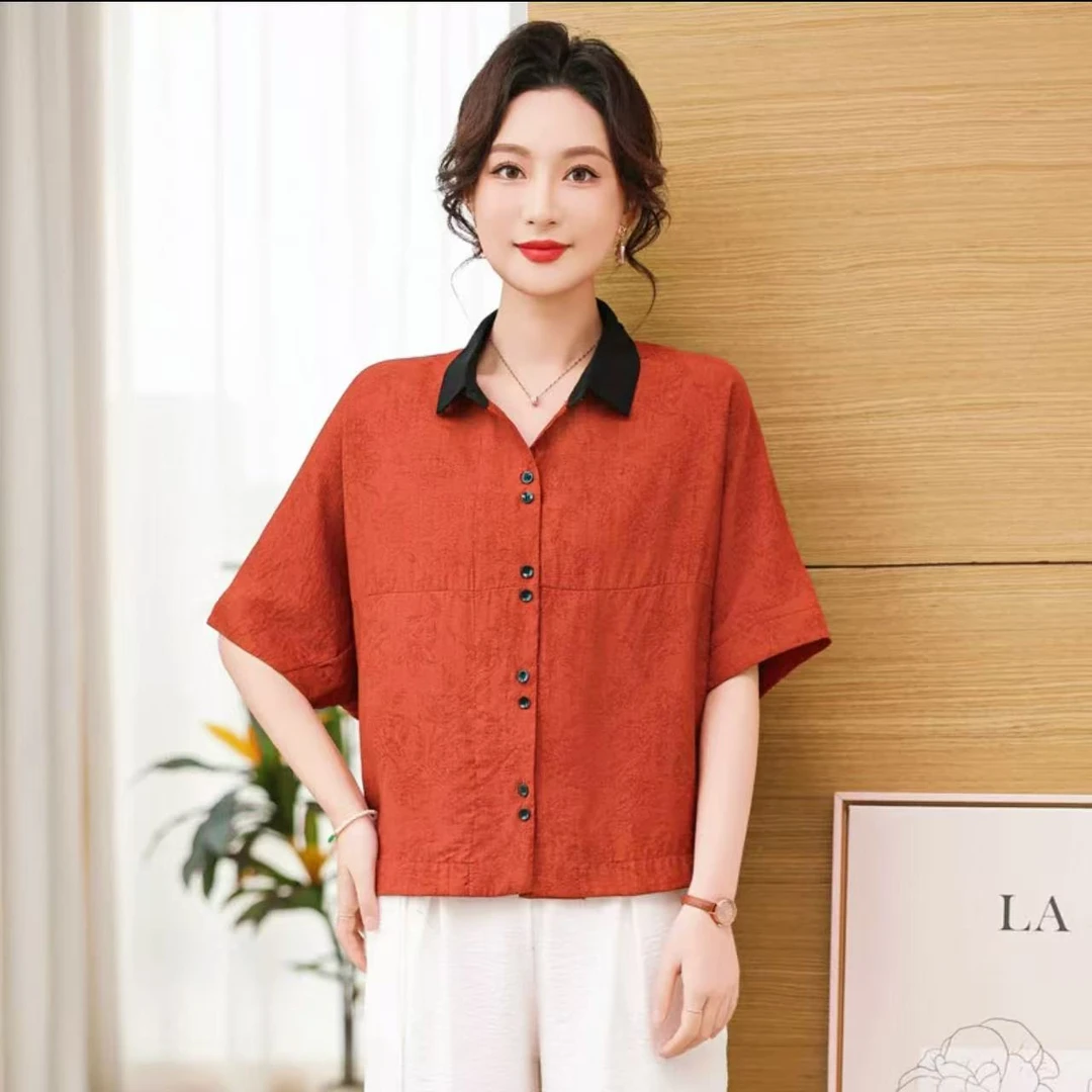8522-棉麻妈妈款小衫（橘色）