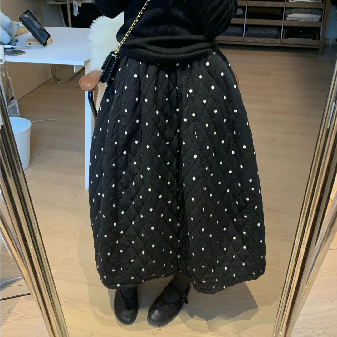 波点加棉加厚棉麻半裙
