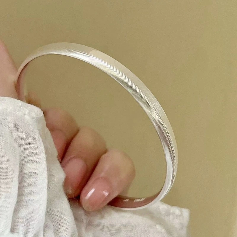 足银手镯 猫眼手镯女时尚拉丝闭口实心999银镯子小众设计风格送礼