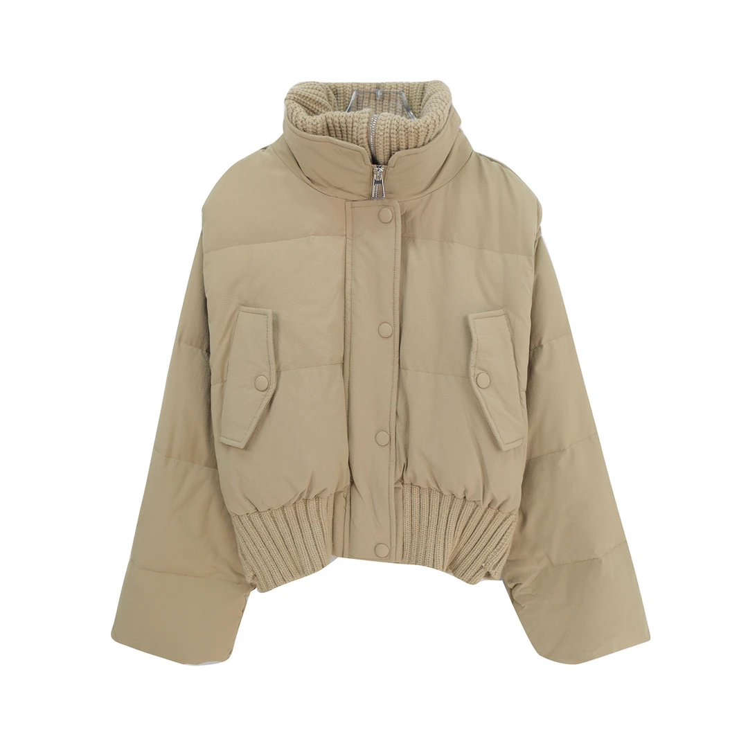 大翻领设计感针织拼接小个子短款羽绒服U194