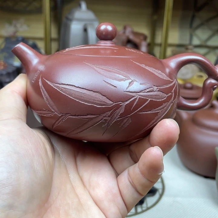 紫砂茶壶紫砂壶龙血砂扁韵200cc