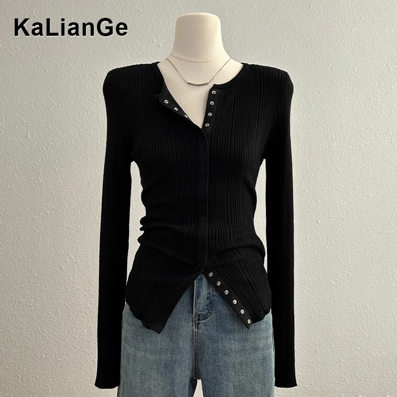 卡莲格/高级感V领显瘦长袖打底衫T恤女秋季款设计感洋气针织上衣