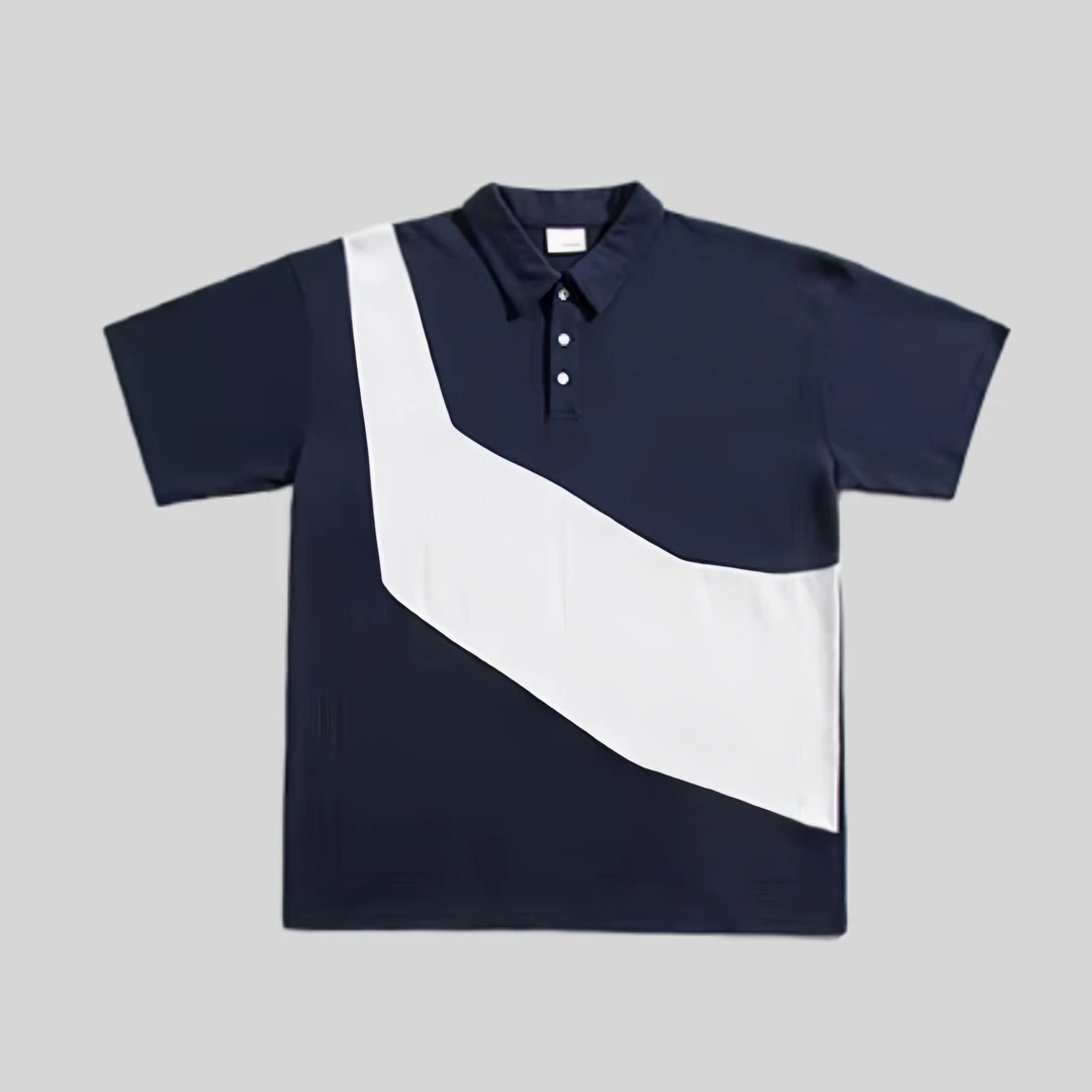 潮牌日系拼色休闲短袖POLO衫夏季宽松时尚简约翻领短袖上衣