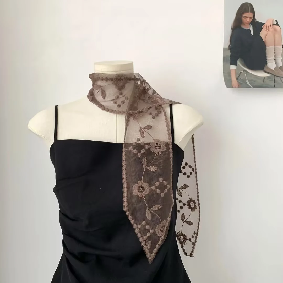 小丝巾颈带复古蕾丝飘带高级感发带长条丝带女装饰围巾项链编发潮