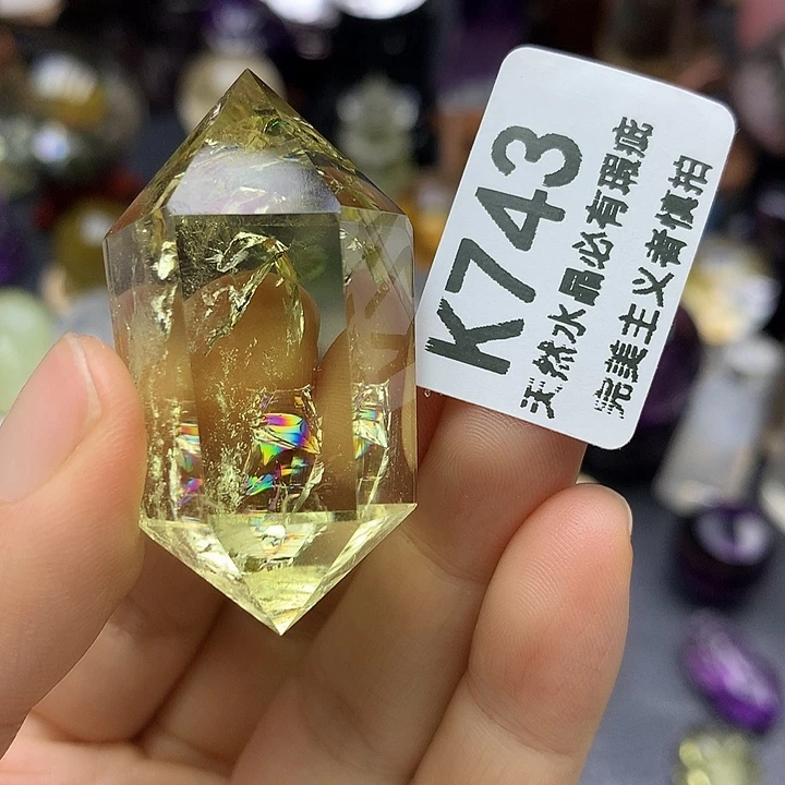 未镶嵌珠宝半成品水晶黄阿塞双尖摆件
