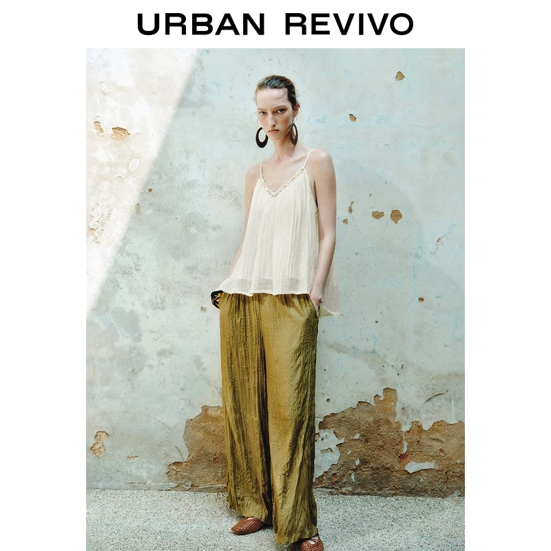 【一秒入夏】UR2025夏季新款女装度假风褶皱肌理吊带衫UWH250071