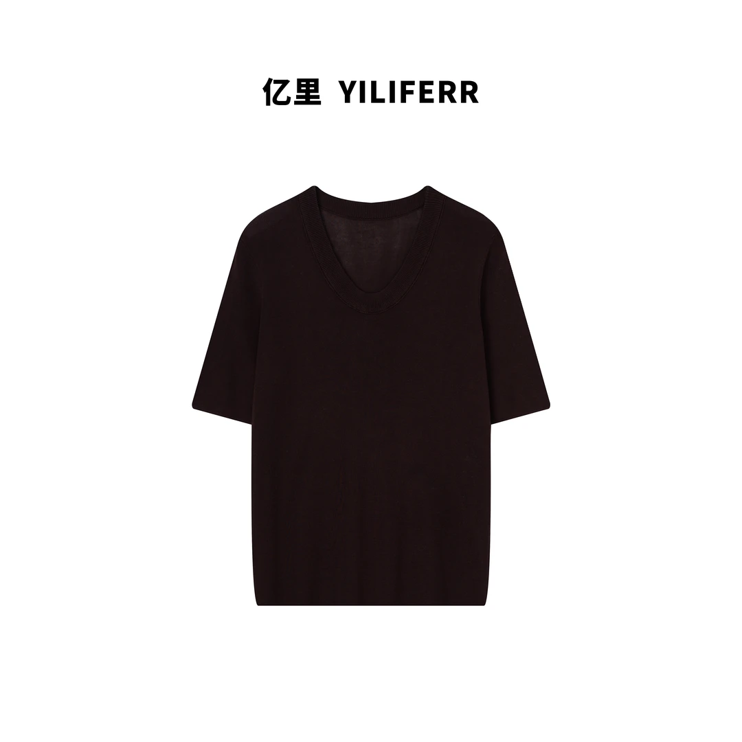 【YILI显瘦女装】时尚百搭经典“100天丝“纯色针织衫短袖 Y0915