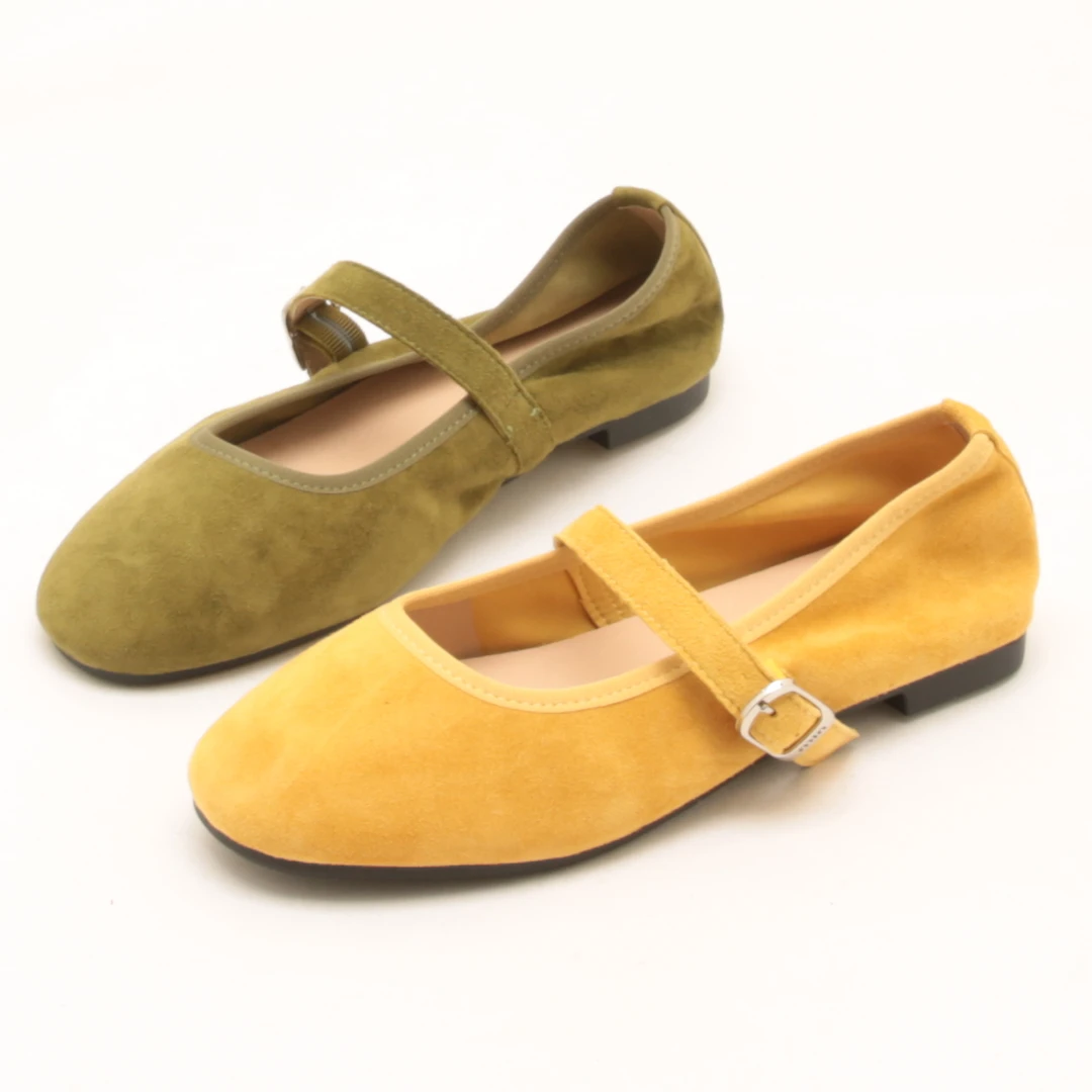 6672春夏新款圆头真皮松紧一字带玛丽珍鞋女浅口舒适软底豆豆鞋