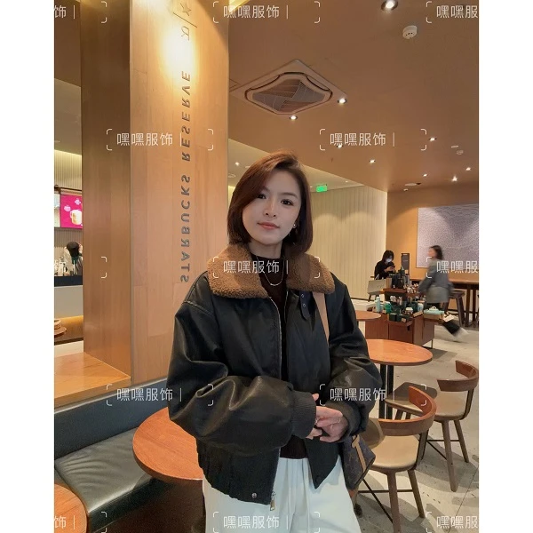 HEIHEI【内里羽绒】又酷又飒！美式复古PU皮毛领显瘦机车皮夹克外套